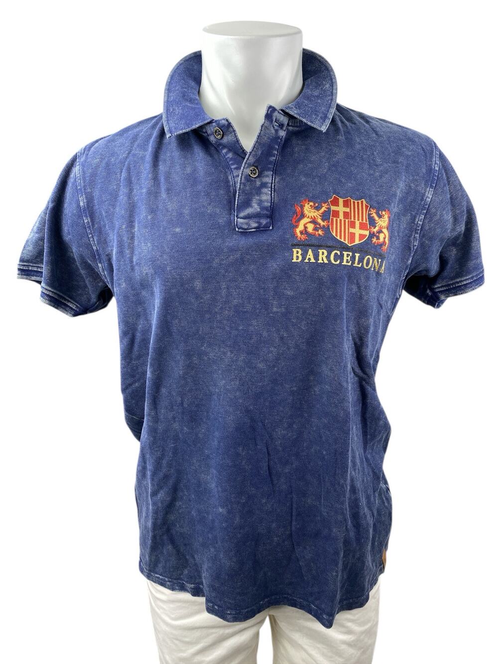 NEW Originals Men's Blue Washed Barcelona Crest Short Sleeve Polo Shirt Top M